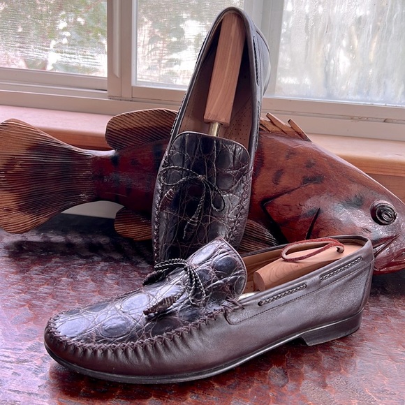 Mezlan Men's Bonds Slip-On Crocodile Croc 🐊 Brown Loafers 👞 Size 11 - Picture 7 of 16